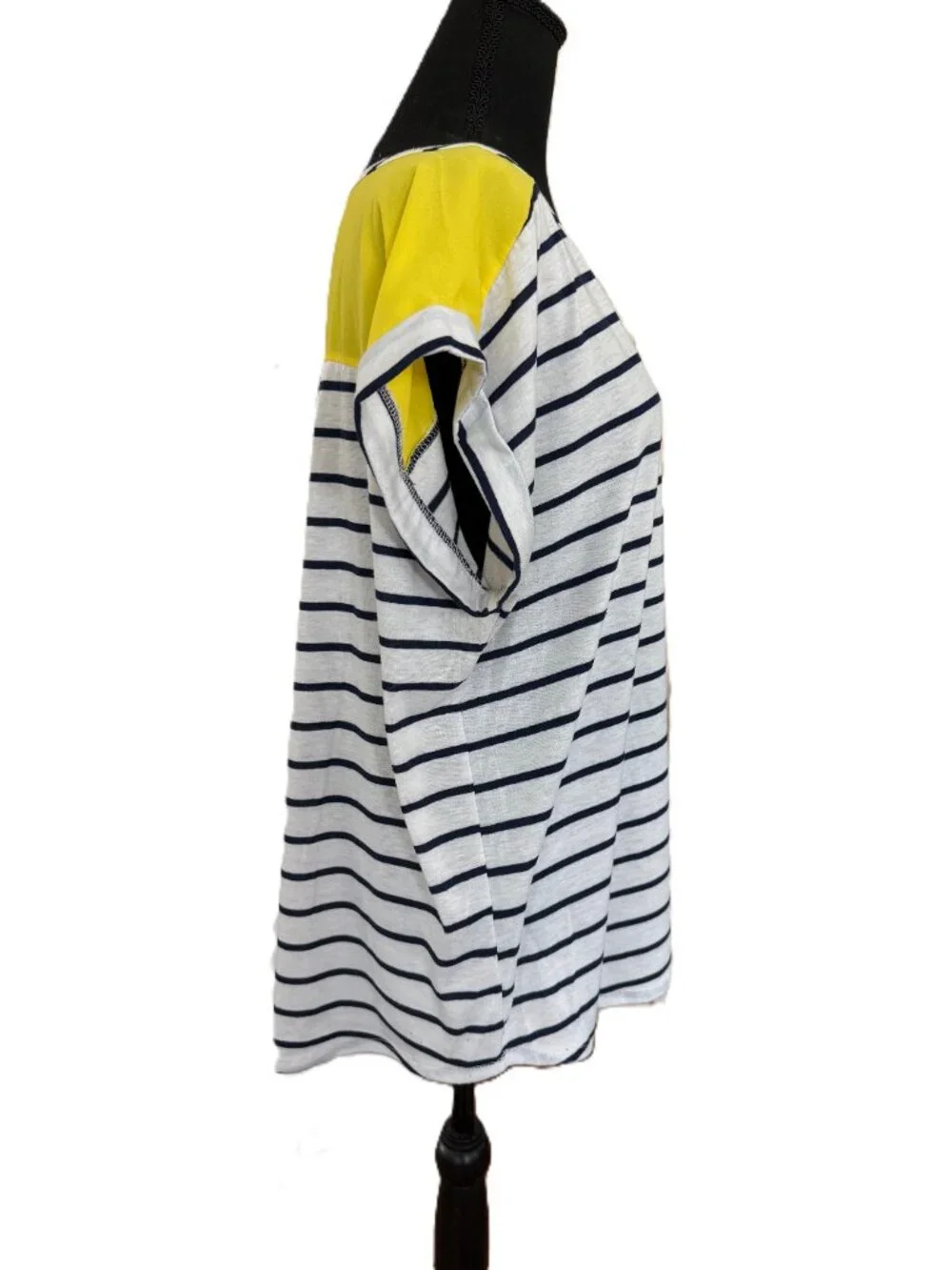 Papermoon | Colorblock Knit Top | Striped | White Blue Yellow | 1X - Picture 9 of 10